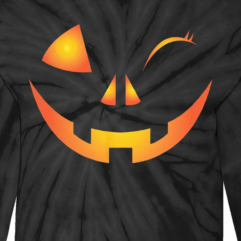 Wink Face Pumpkin Jack O Lantern Costume Cool Halloween Gift Tie-Dye Long Sleeve Shirt