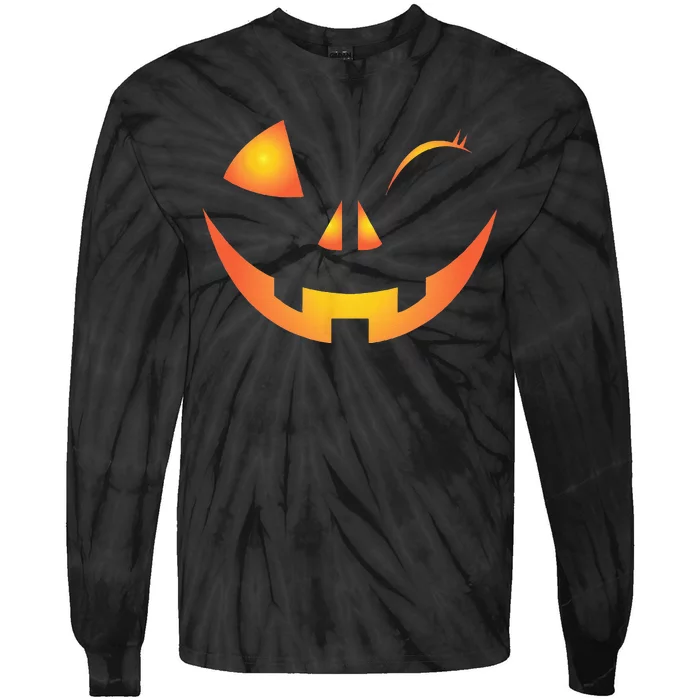 Wink Face Pumpkin Jack O Lantern Costume Cool Halloween Gift Tie-Dye Long Sleeve Shirt