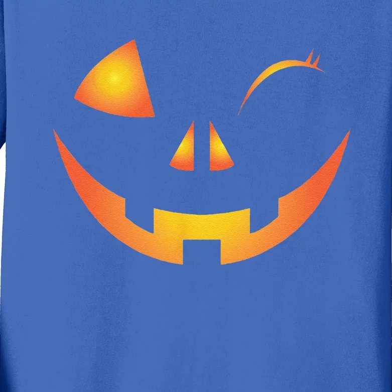 Wink Face Pumpkin Jack O Lantern Costume Cool Halloween Gift Kids Long Sleeve Shirt