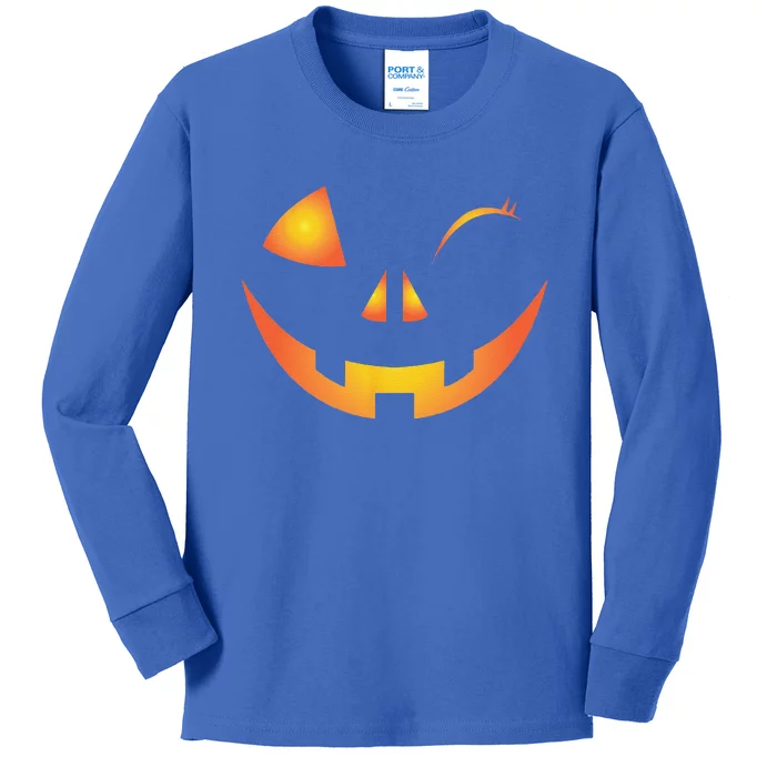 Wink Face Pumpkin Jack O Lantern Costume Cool Halloween Gift Kids Long Sleeve Shirt