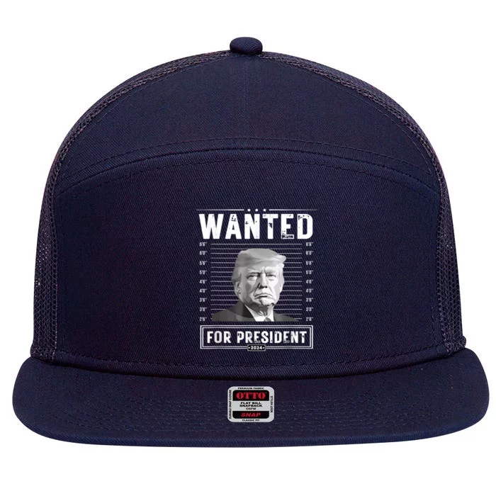 Wanted For President 2024 Donald Trump Never Surrender 7 Panel Mesh Trucker Snapback Hat