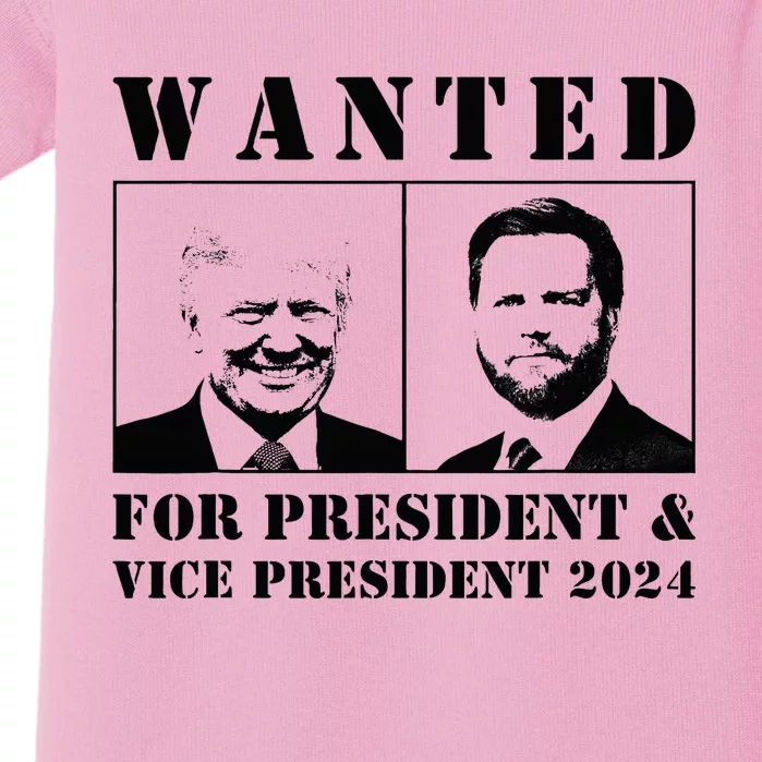 Wanted For President & Vice President 2024 Trump Vance Maga Baby Bodysuit