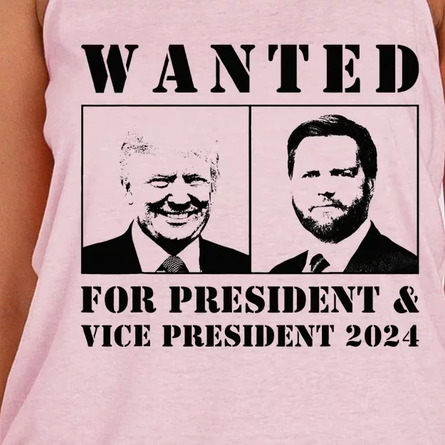 Wanted For President & Vice President 2024 Trump Vance Maga Women's Knotted Racerback Tank