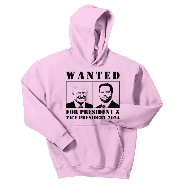 Wanted For President & Vice President 2024 Trump Vance Maga Kids Hoodie