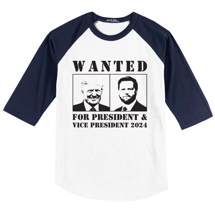 Wanted For President Vice President 2024 Trump Vance Maga Baseball Sleeve Shirt