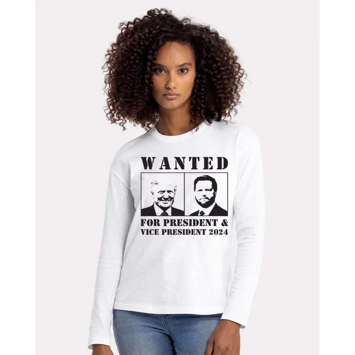 Wanted For President Vice President 2024 Trump Vance Maga Womens Cotton Relaxed Long Sleeve T-Shirt