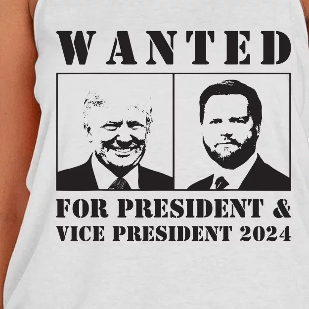 Wanted For President Vice President 2024 Trump Vance Maga Women's Knotted Racerback Tank