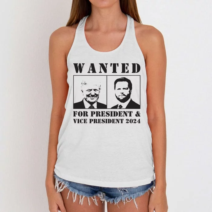 Wanted For President Vice President 2024 Trump Vance Maga Women's Knotted Racerback Tank