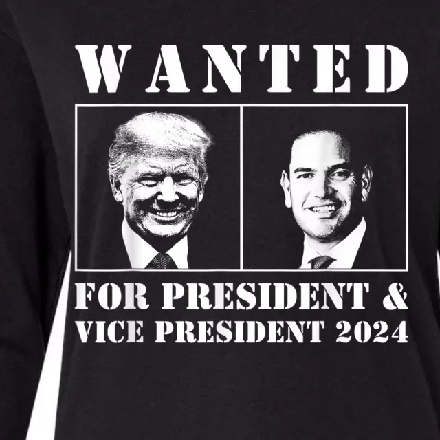 Wanted For President & Vice President 2024 Trump Rubio Maga Womens Cotton Relaxed Long Sleeve T-Shirt