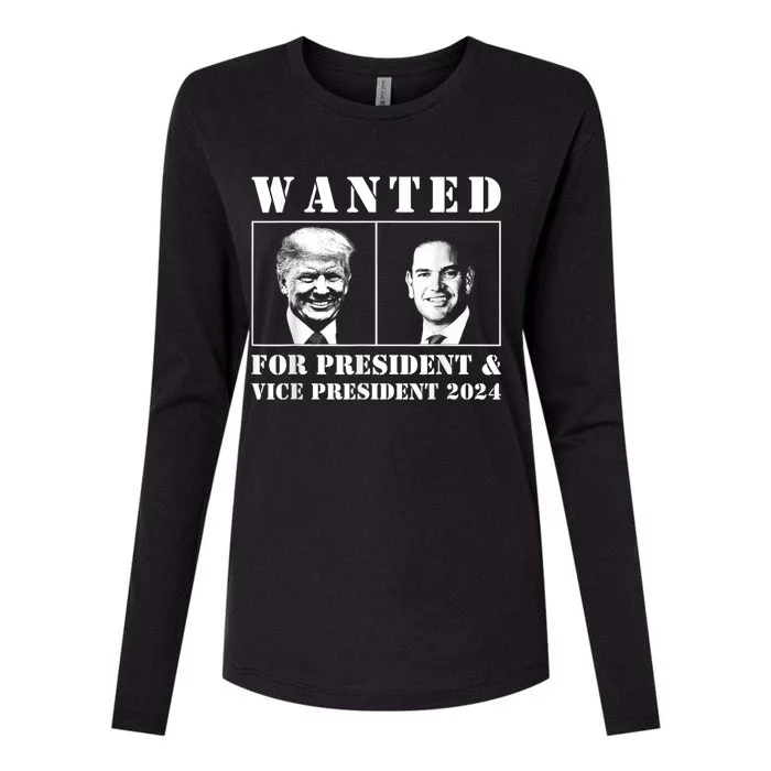 Wanted For President & Vice President 2024 Trump Rubio Maga Womens Cotton Relaxed Long Sleeve T-Shirt