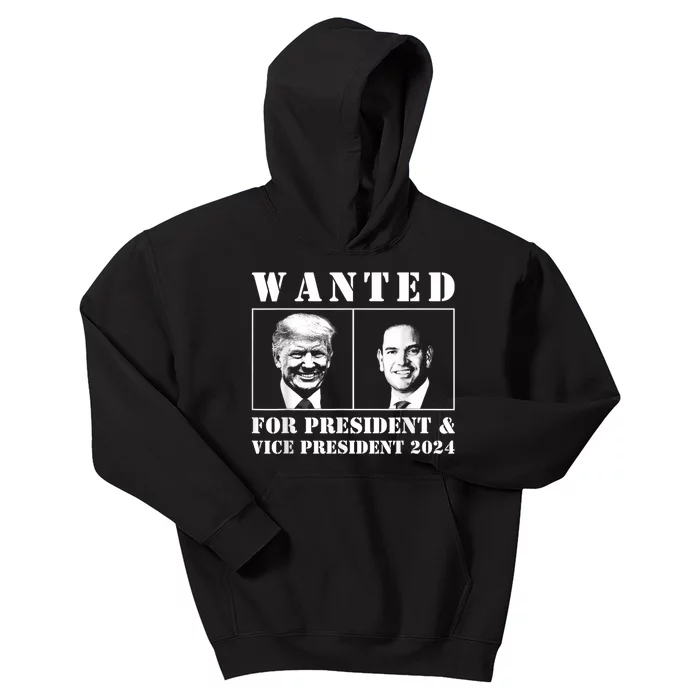 Wanted For President & Vice President 2024 Trump Rubio Maga Kids Hoodie