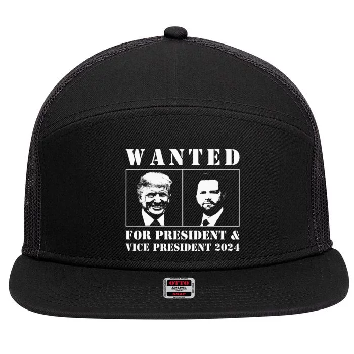 Wanted For President & Vice President 2024 Trump Vance Maga 7 Panel Mesh Trucker Snapback Hat