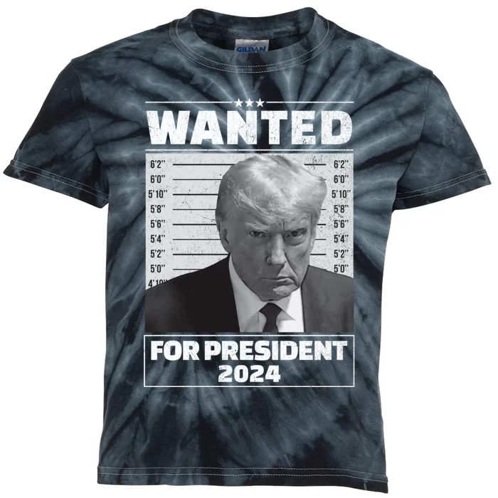 Wanted For President 2024 Trump Mugshot Kids Tie-Dye T-Shirt