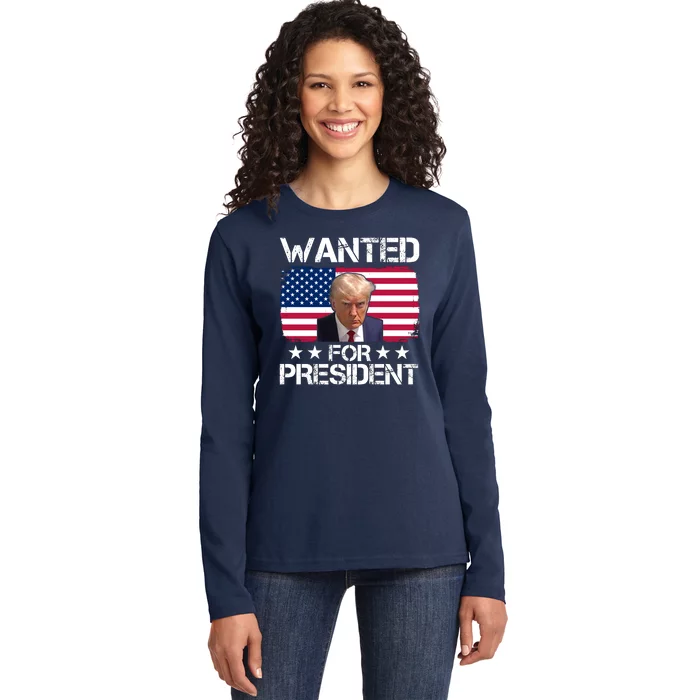 Wanted For President Donald Trump USA Election Ladies Long Sleeve Shirt