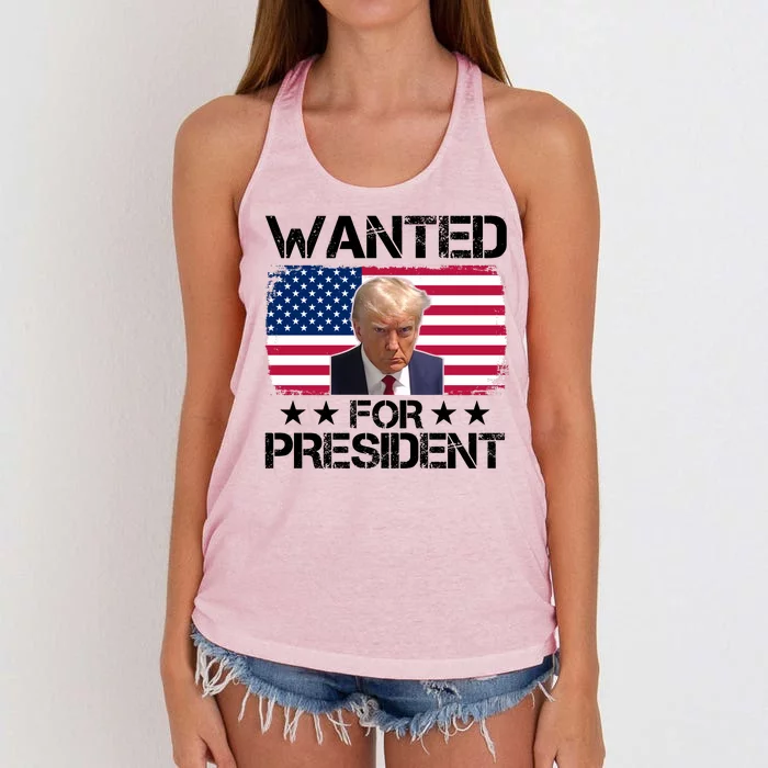 Wanted For President Donald Trump USA Election Women's Knotted Racerback Tank