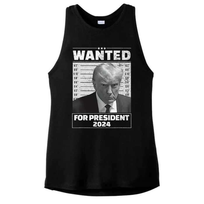 Wanted For President 2024 Trump Mugshot Ladies Tri-Blend Wicking Tank