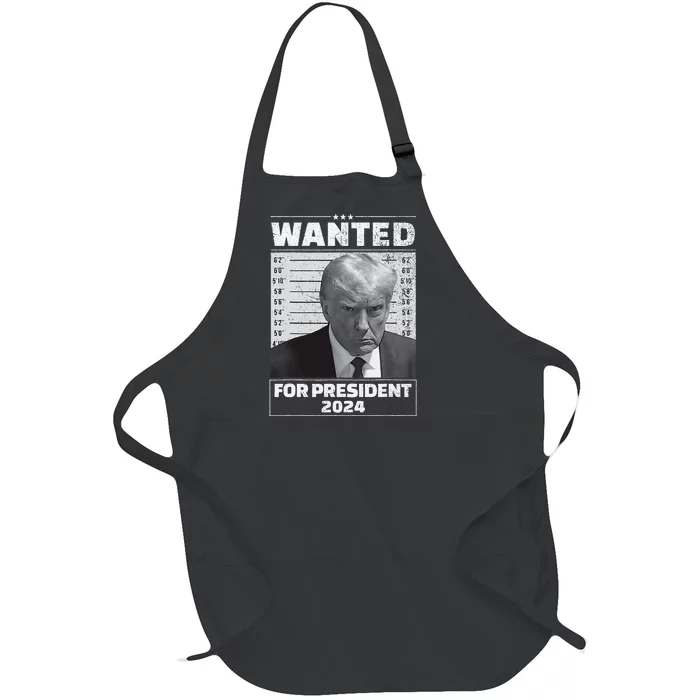 Wanted For President 2024 Trump Mugshot Full-Length Apron With Pocket