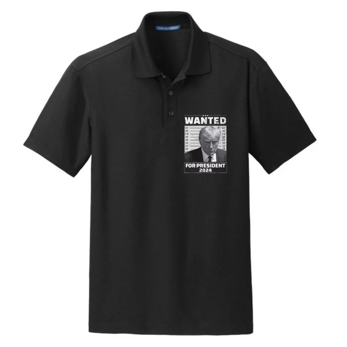 Wanted For President 2024 Trump Mugshot Dry Zone Grid Performance Polo