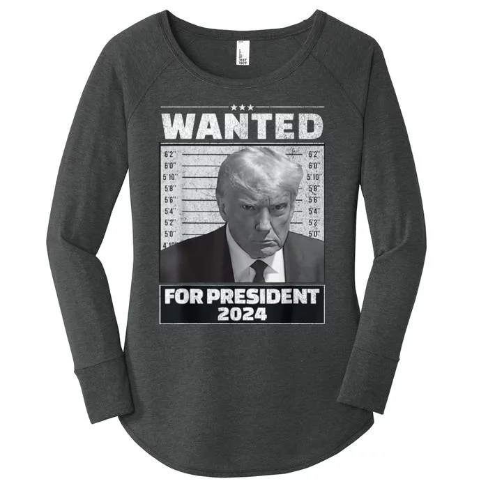 Wanted For President 2024 Trump Mugshot Women's Perfect Tri Tunic Long Sleeve Shirt