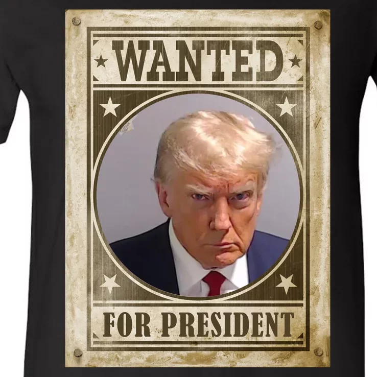 Wanted For President Funny Donald Trump Mugshot V-Neck T-Shirt