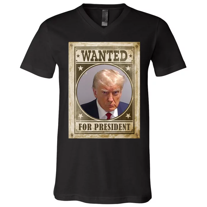 Wanted For President Funny Donald Trump Mugshot V-Neck T-Shirt