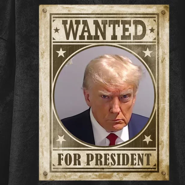 Wanted For President Funny Donald Trump Mugshot Hooded Wearable Blanket