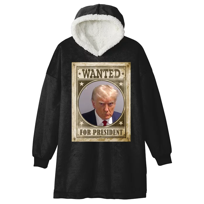 Wanted For President Funny Donald Trump Mugshot Hooded Wearable Blanket