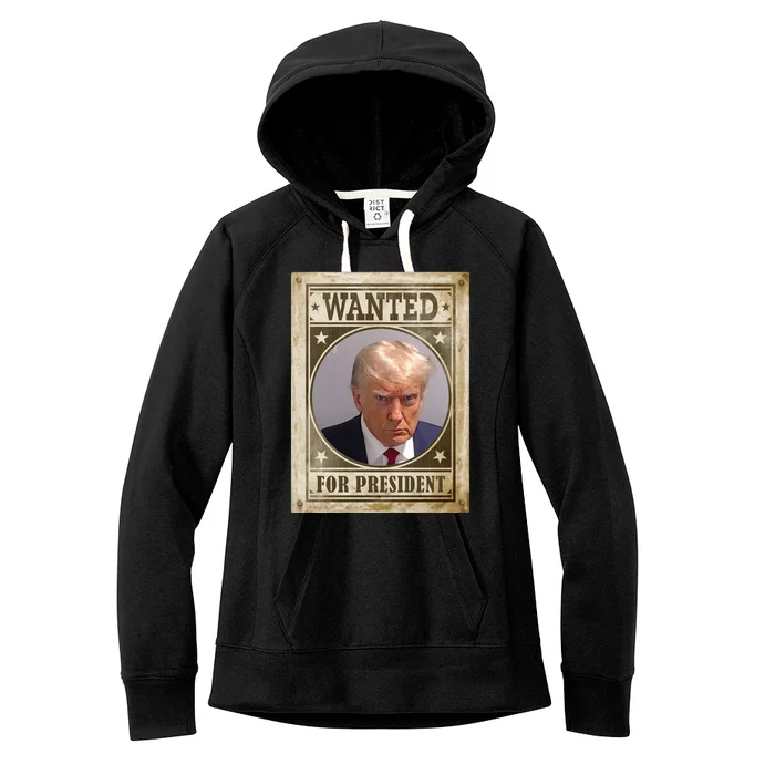 Wanted For President Funny Donald Trump Mugshot Women's Fleece Hoodie