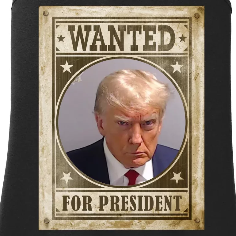 Wanted For President Funny Donald Trump Mugshot Ladies Essential Tank