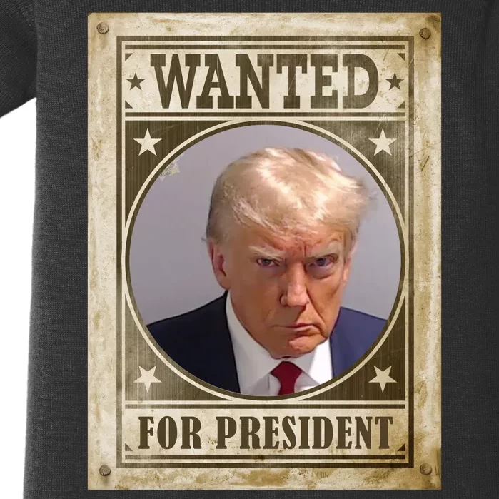 Wanted For President Funny Donald Trump Mugshot Baby Bodysuit