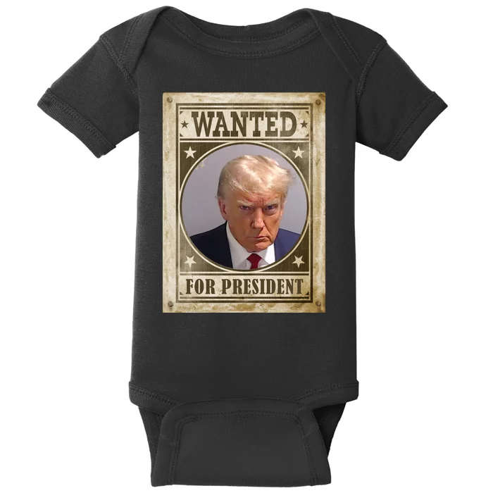 Wanted For President Funny Donald Trump Mugshot Baby Bodysuit