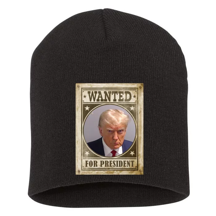 Wanted For President Funny Donald Trump Mugshot Short Acrylic Beanie