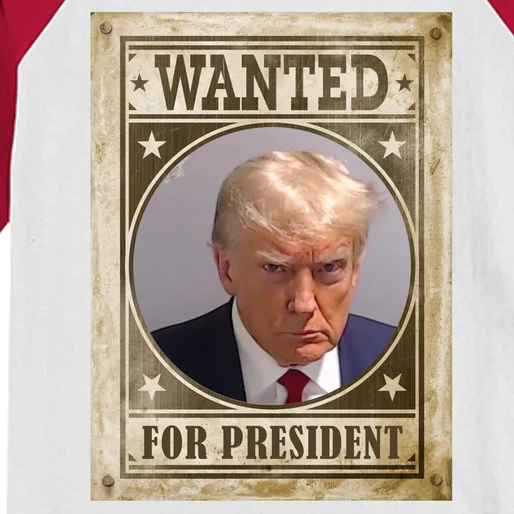 Wanted For President Funny Donald Trump Mugshot Kids Colorblock Raglan Jersey