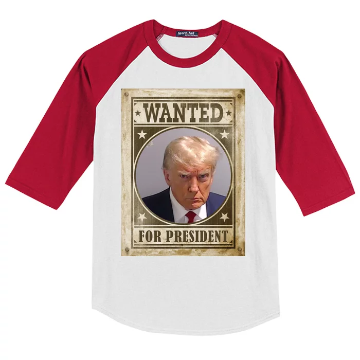 Wanted For President Funny Donald Trump Mugshot Kids Colorblock Raglan Jersey