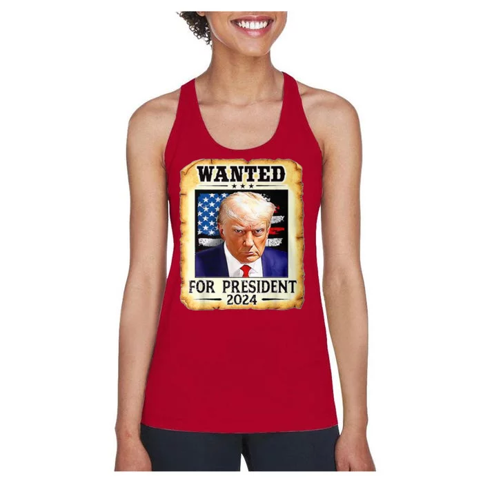 Wanted For President 2024 Donald Trump Women's Racerback Tank