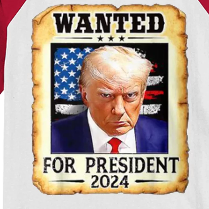 Wanted For President 2024 Donald Trump Kids Colorblock Raglan Jersey