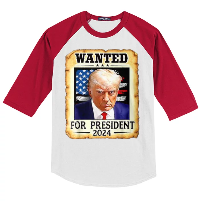 Wanted For President 2024 Donald Trump Kids Colorblock Raglan Jersey