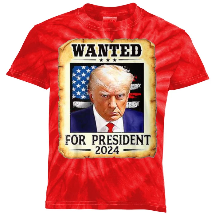 Wanted For President 2024 Donald Trump Kids Tie-Dye T-Shirt