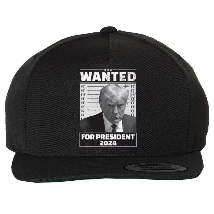 Wanted For President 2024 Trump Mugshot Wool Snapback Cap