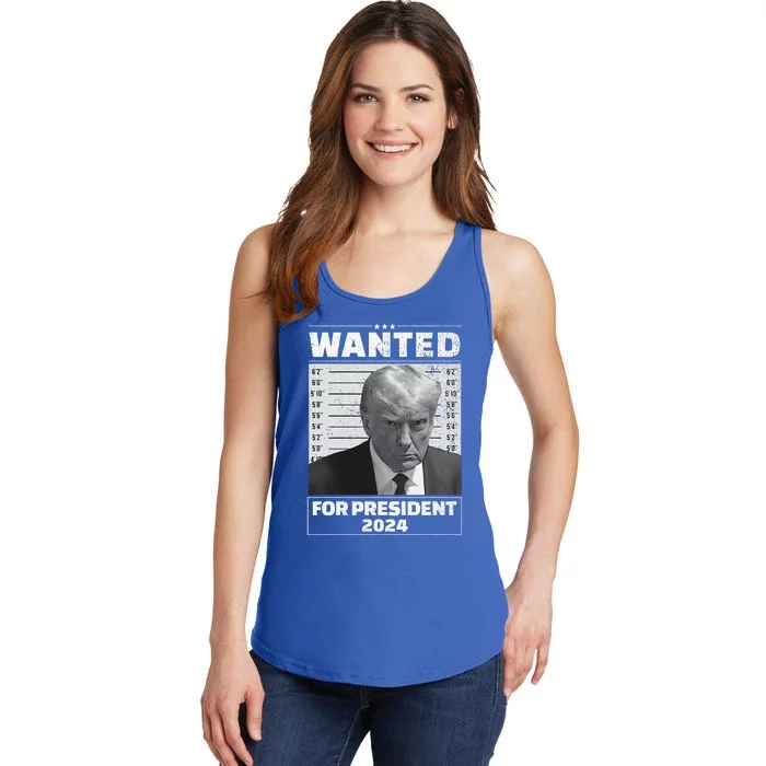 Wanted For President 2024 Trump Mugshot Ladies Essential Tank