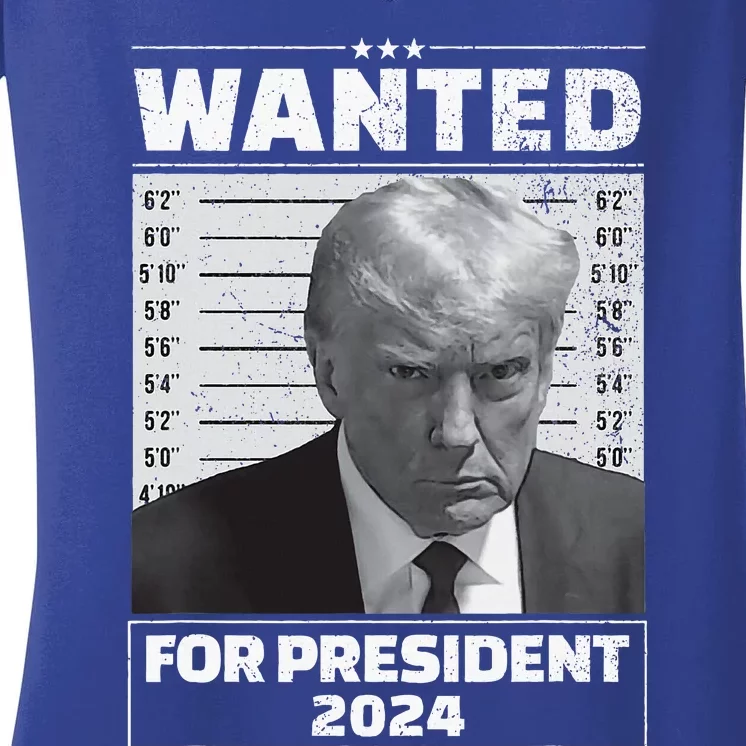 Wanted For President 2024 Trump Mugshot Women's V-Neck T-Shirt