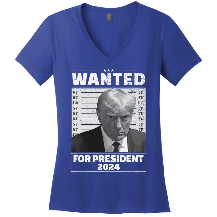 Wanted For President 2024 Trump Mugshot Women's V-Neck T-Shirt