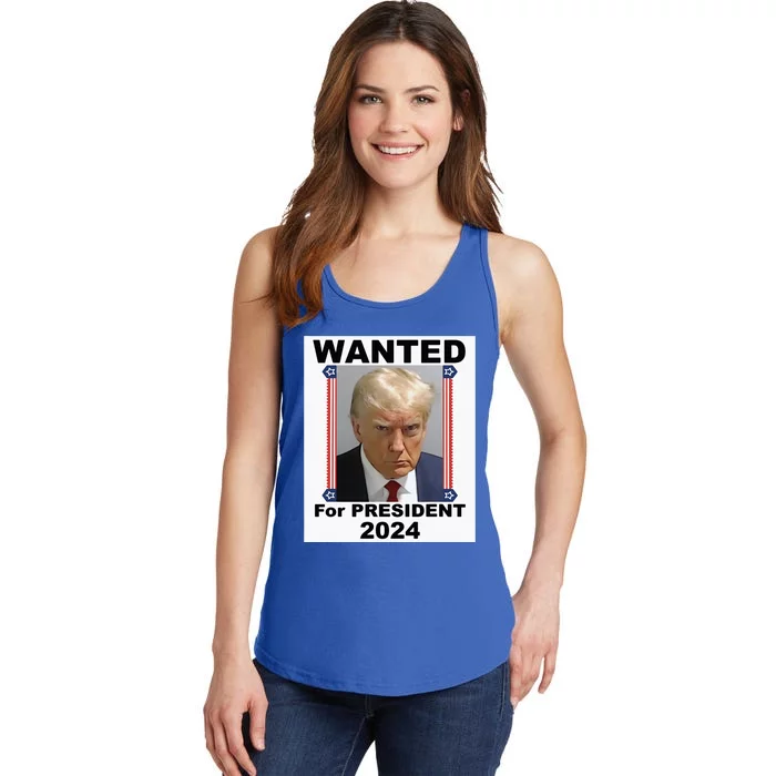 Wanted For President 2024 (Donald Trump) Ladies Essential Tank