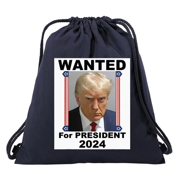 Wanted For President 2024 (Donald Trump) Drawstring Bag