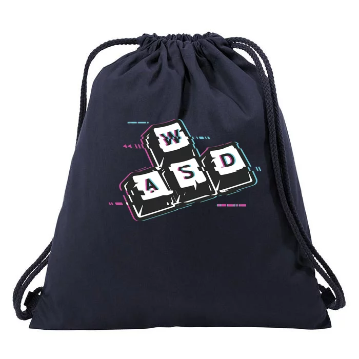 WASD Funny PC Video Gamer Gaming Geek Glitch Drawstring Bag