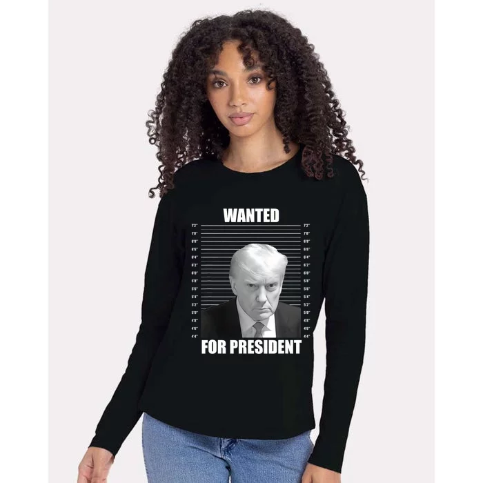 Wanted For President 2024 Trump Mug Shot Never Surrender Womens Cotton Relaxed Long Sleeve T-Shirt