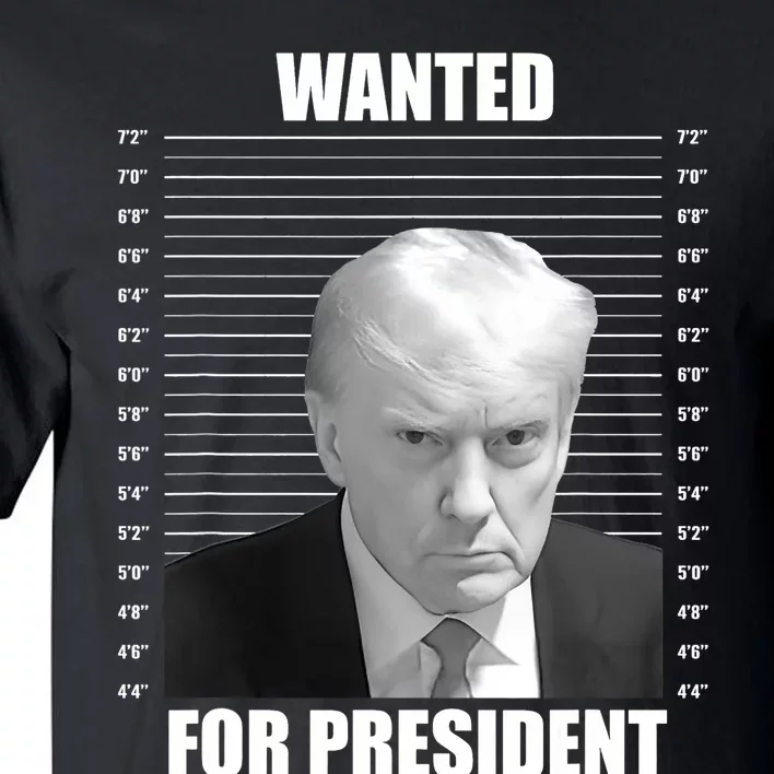 Wanted For President 2024 Trump Mug Shot Never Surrender Tall T-Shirt