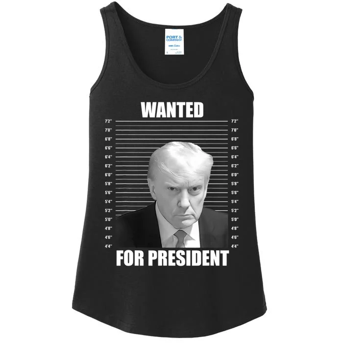 Wanted For President 2024 Trump Mug Shot Never Surrender Ladies Essential Tank