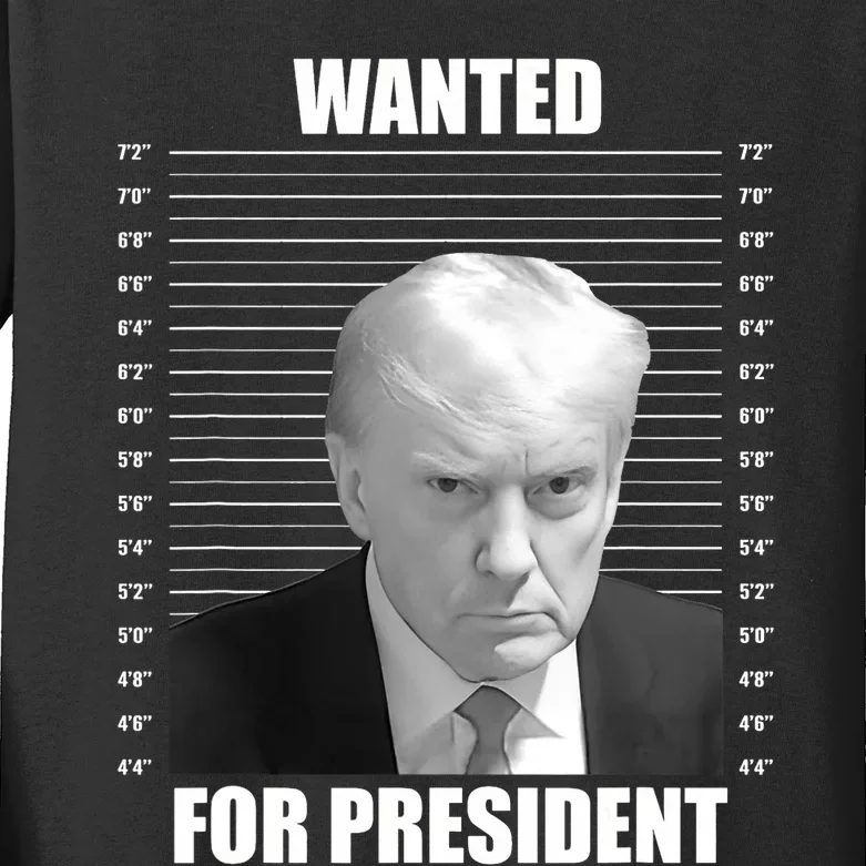 Wanted For President 2024 Trump Mug Shot Never Surrender Kids Long Sleeve Shirt