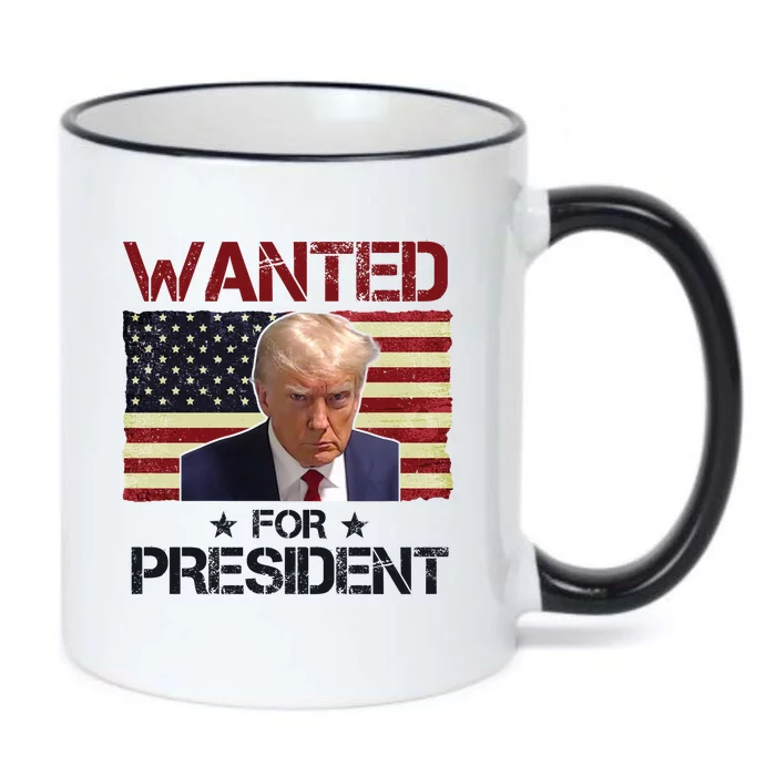 Wanted For President Donald Trump American Flag Black Color Changing Mug